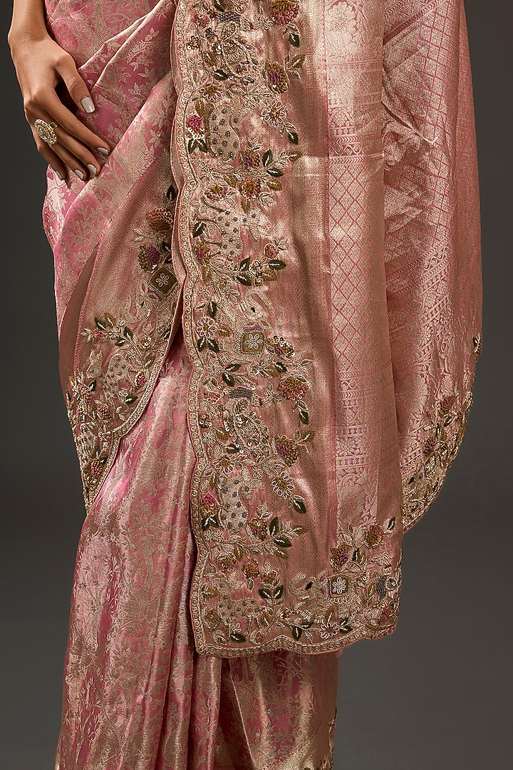 Pink Pure Banarasi Brocade Zardosi Hand Work & Printed Reception Saree Set by TATWAMM By Abhishek & Vinita at Pernia's Pop Up Shop