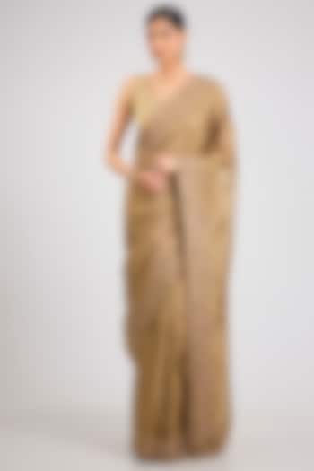 Gold Tissue Silk Reception Saree Set by TATWAMM By Abhishek & Vinita at Pernia's Pop Up Shop