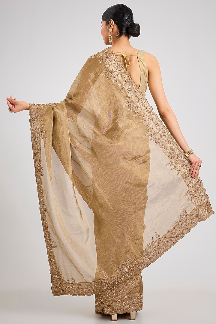 Gold Tissue Silk Reception Saree Set by TATWAMM By Abhishek & Vinita at Pernia's Pop Up Shop