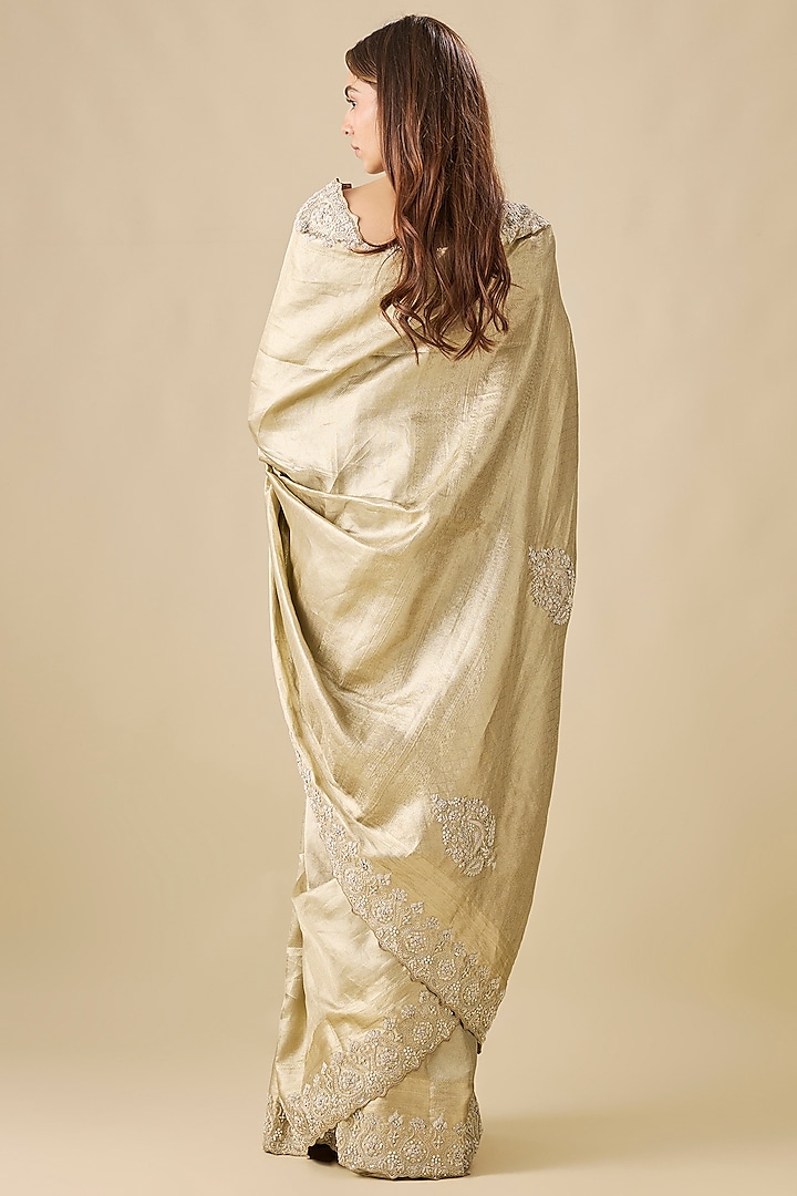 Pastel Green Silk Dori Tikki Work Kanjivaram Reception Saree Set by TATWAMM By Abhishek & Vinita at Pernia's Pop Up Shop
