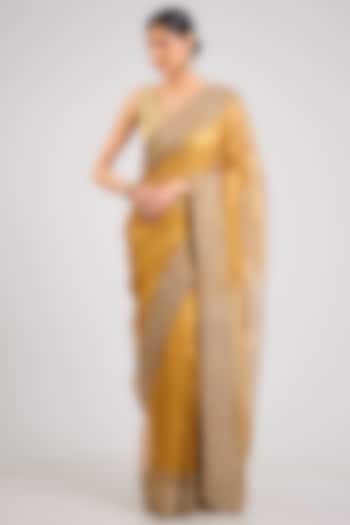 Gold Tissue Silk Reception Saree by TATWAMM By Abhishek & Vinita at Pernia's Pop Up Shop