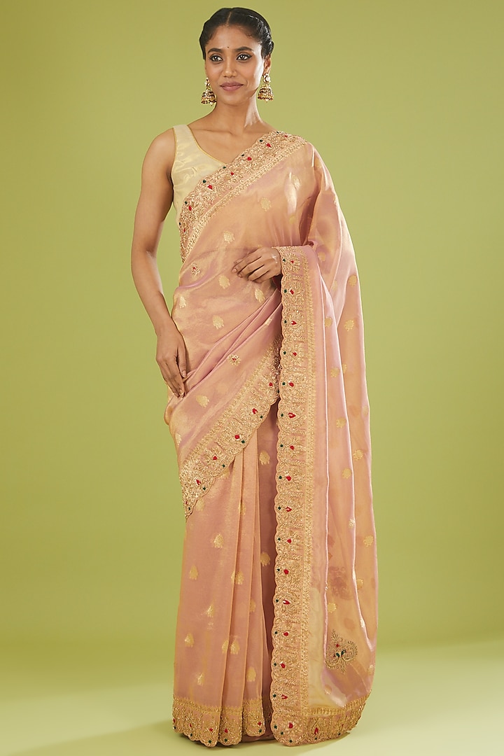 Blush Pink Banarasi Zardosi Embroidered Saree by TATWAMM Couture