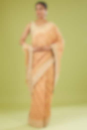 Peach Banarasi Zardosi Embroidered Wedding Saree by TATWAMM Couture at Pernia's Pop Up Shop