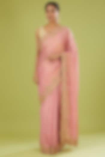 Blush Pink Banarasi Zardosi Embroidered Saree by TATWAMM Couture