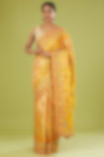 Yellow Tissue Zardosi Embroidered Saree by TATWAMM Couture at Pernia's Pop Up Shop