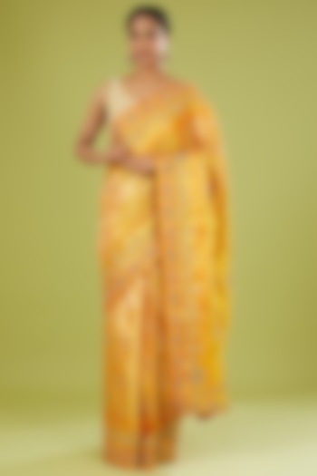 Yellow Tissue Zardosi Embroidered Saree by TATWAMM Couture