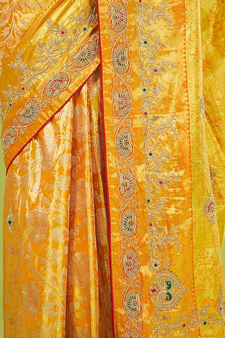 Yellow Tissue Zardosi Embroidered Wedding Saree by TATWAMM By Abhishek & Vinita at Pernia's Pop Up Shop