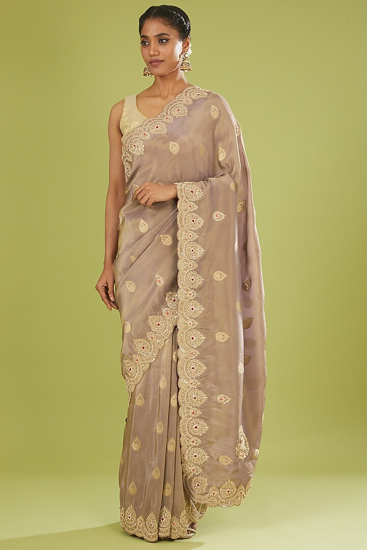 Mauve Banarasi Zardosi Embroidered Saree by TATWAMM Couture