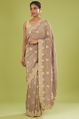 Mauve Banarasi Zardosi Embroidered Saree by TATWAMM By Abhishek & Vinita