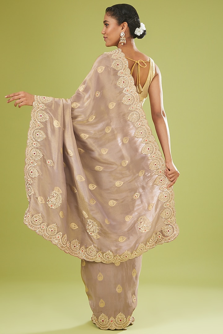 Mauve Banarasi Zardosi Embroidered Party Wear Saree by TATWAMM By Abhishek & Vinita at Pernia's Pop Up Shop