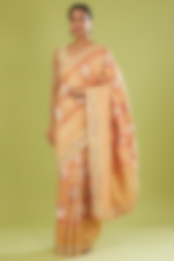 Peach Banarasi Zardosi Embroidered Saree by TATWAMM Couture