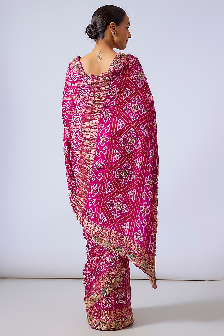 Pink Gaji Gharchola Zardosi Hand Work & Bandhani Printed Wedding Saree Set by TATWAMM By Abhishek & Vinita at Pernia's Pop Up Shop