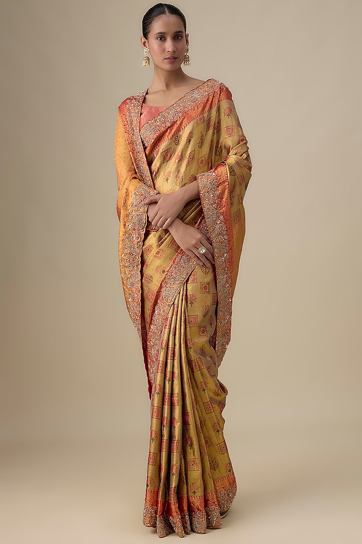 Gold Silk Zardosi Work Kanjivaram Wedding Saree by TATWAMM Couture at Pernia's Pop Up Shop