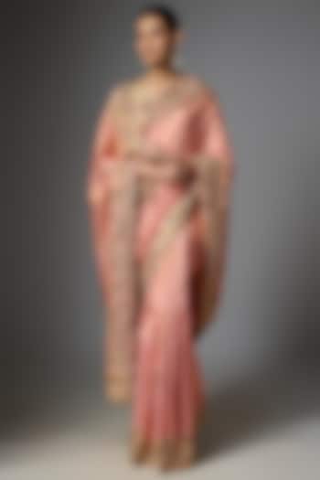 Peach Kanjivaram Reception Saree Set by TATWAMM By Abhishek & Vinita at Pernia's Pop Up Shop