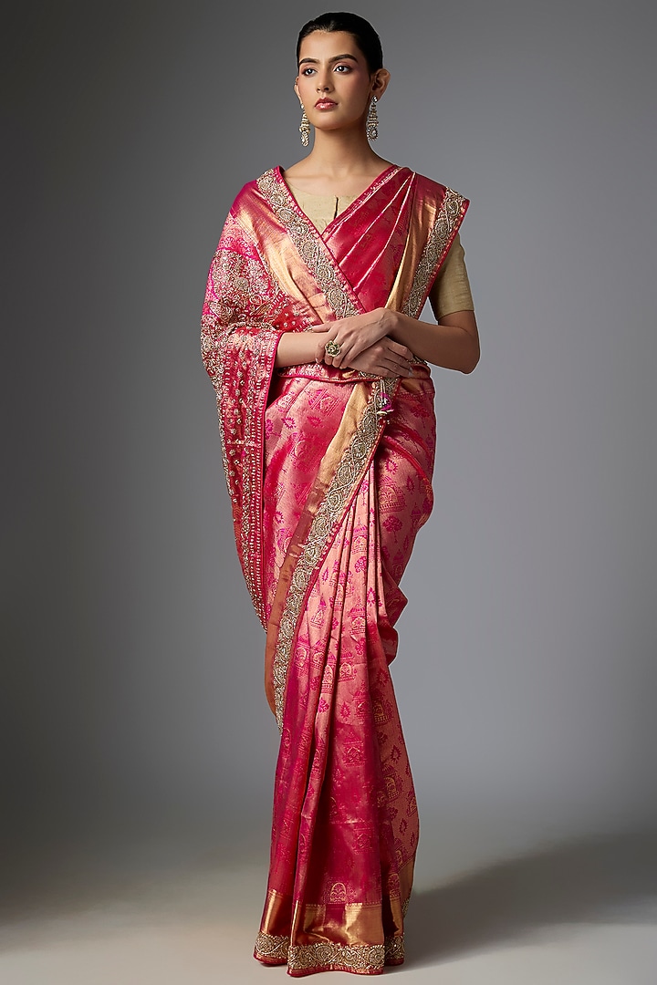 Pink Kanjivaram Wedding Saree Set by TATWAMM By Abhishek & Vinita at Pernia's Pop Up Shop