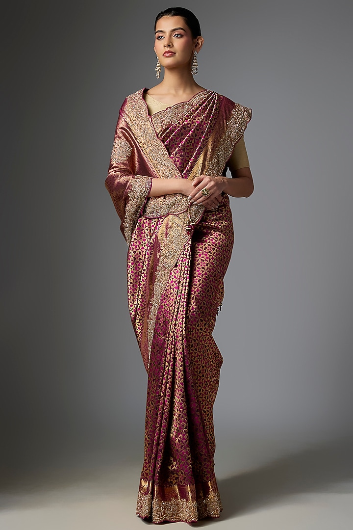 Wine Kanjivaram Wedding Saree Set by TATWAMM By Abhishek & Vinita at Pernia's Pop Up Shop