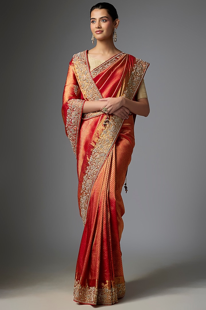 Red Kanjivaram Reception Saree Set by TATWAMM By Abhishek & Vinita at Pernia's Pop Up Shop