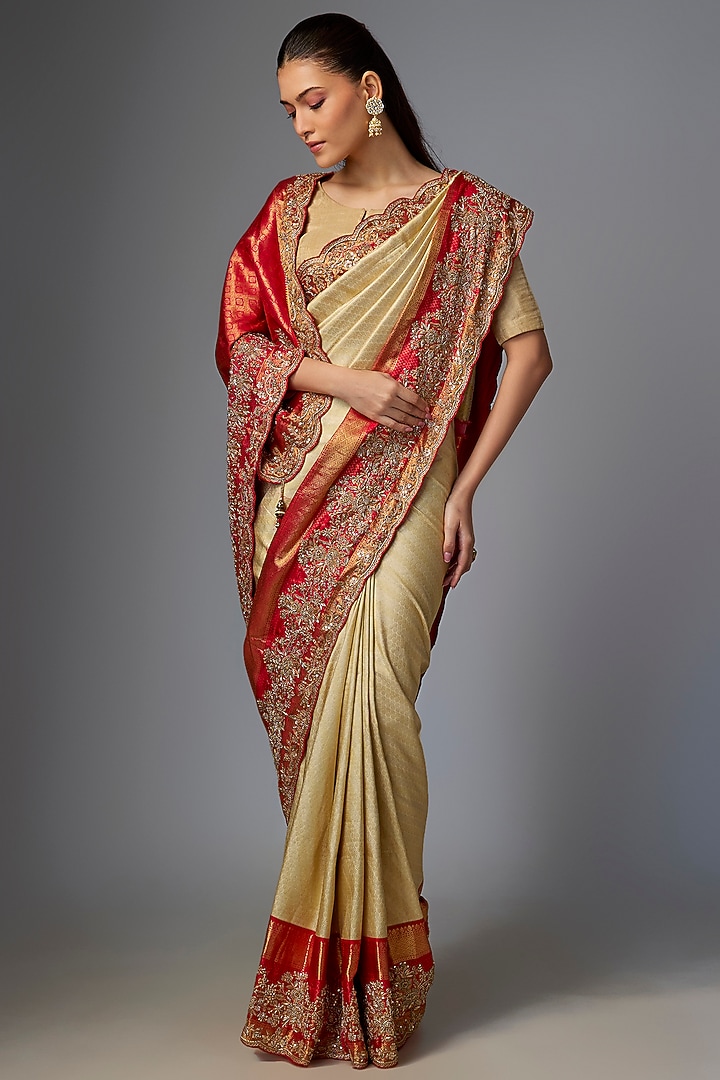 Red Kanjivaram Reception Saree Set by TATWAMM By Abhishek & Vinita at Pernia's Pop Up Shop