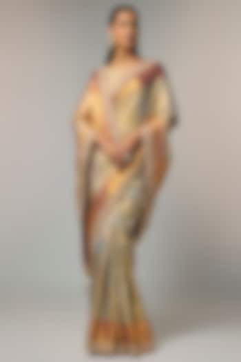 Golden Kanjivaram Reception Saree Set by TATWAMM By Abhishek & Vinita at Pernia's Pop Up Shop