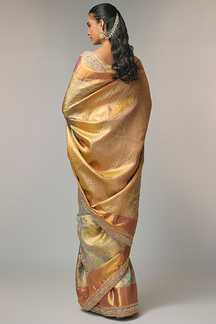 Golden Kanjivaram Reception Saree Set by TATWAMM By Abhishek & Vinita at Pernia's Pop Up Shop