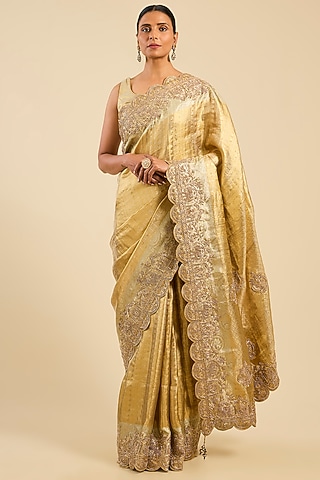 Golden Kanjivaram Saree Set by TATWAMM By Abhishek & Vinita