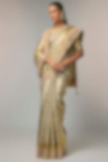 Golden Kanjivaram Reception Saree Set by TATWAMM By Abhishek & Vinita at Pernia's Pop Up Shop