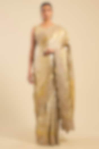 Golden Kanjivaram Reception Saree Set by TATWAMM By Abhishek & Vinita at Pernia's Pop Up Shop