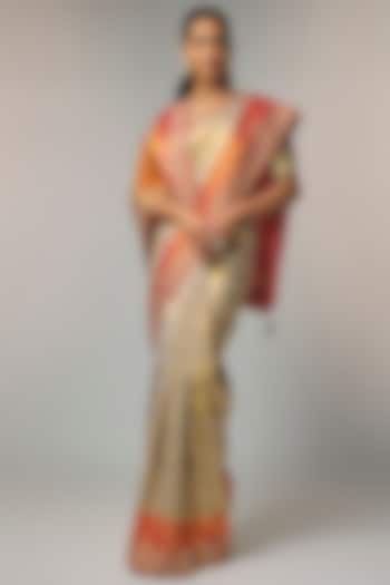 Golden Kanjivaram Wedding Saree Set by TATWAMM By Abhishek & Vinita at Pernia's Pop Up Shop