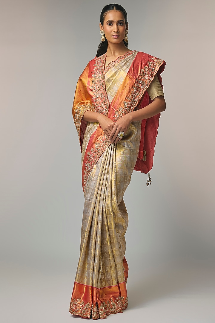 Golden Kanjivaram Wedding Saree Set by TATWAMM By Abhishek & Vinita at Pernia's Pop Up Shop