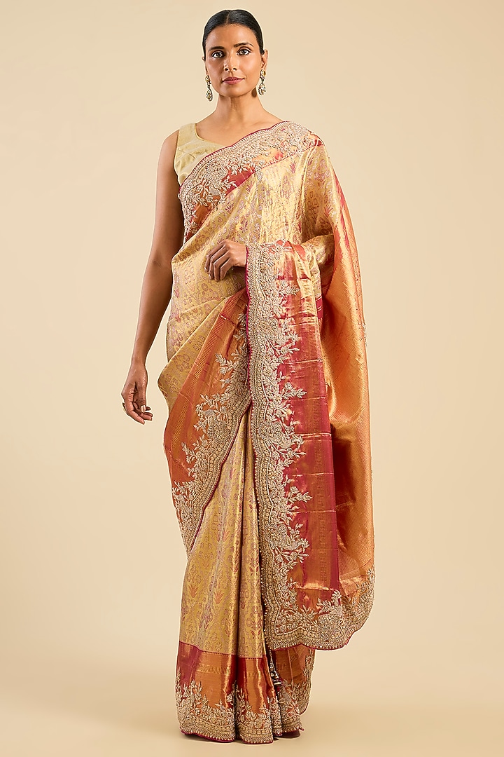 Golden Kanjivaram Reception Saree Set by TATWAMM By Abhishek & Vinita at Pernia's Pop Up Shop