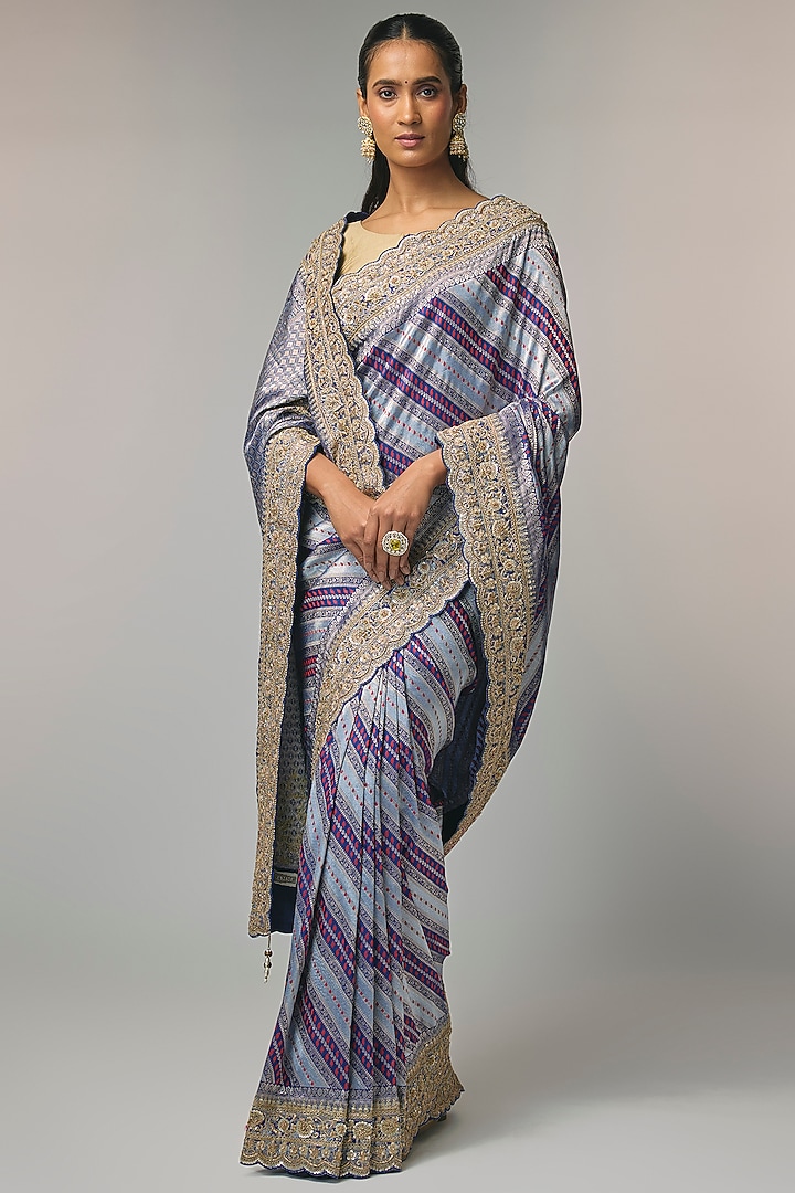 Blue Banarasi Reception Saree Set by TATWAMM By Abhishek & Vinita at Pernia's Pop Up Shop