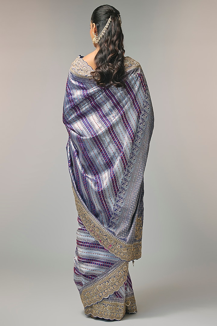 Blue Banarasi Reception Saree Set by TATWAMM By Abhishek & Vinita at Pernia's Pop Up Shop