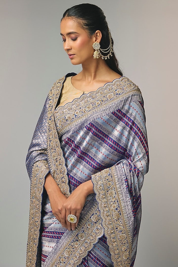 Blue Banarasi Reception Saree Set by TATWAMM By Abhishek & Vinita at Pernia's Pop Up Shop