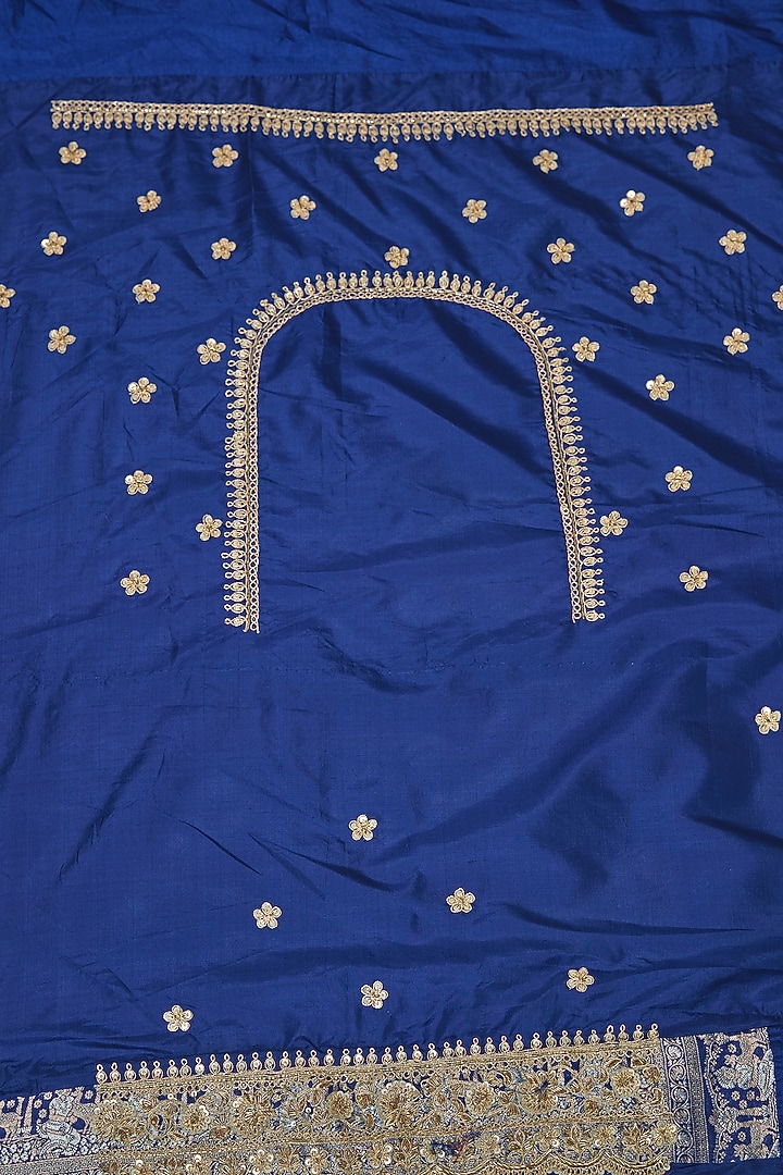 Blue Banarasi Reception Saree Set by TATWAMM By Abhishek & Vinita at Pernia's Pop Up Shop