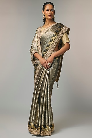 Black Banarasi Tissue Saree Set by TATWAMM By Abhishek & Vinita