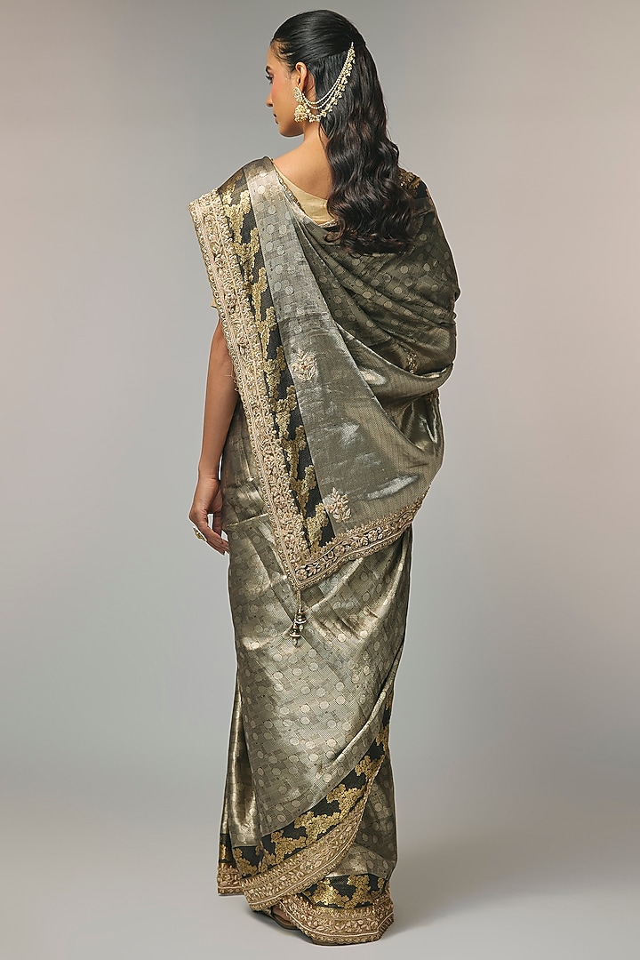 Black Banarasi Tissue Reception Saree Set by TATWAMM By Abhishek & Vinita at Pernia's Pop Up Shop
