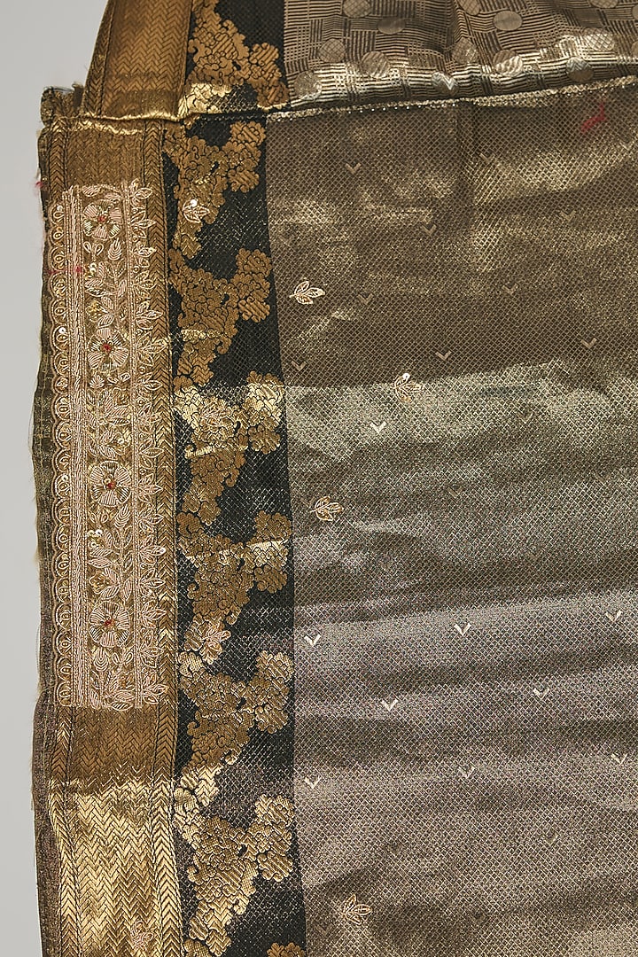 Black Banarasi Tissue Reception Saree Set by TATWAMM By Abhishek & Vinita at Pernia's Pop Up Shop