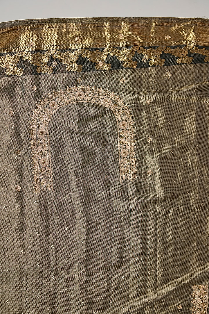 Black Banarasi Tissue Reception Saree Set by TATWAMM By Abhishek & Vinita at Pernia's Pop Up Shop
