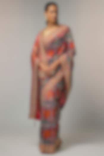 Blue Ikat Reception Saree Set by TATWAMM By Abhishek & Vinita at Pernia's Pop Up Shop