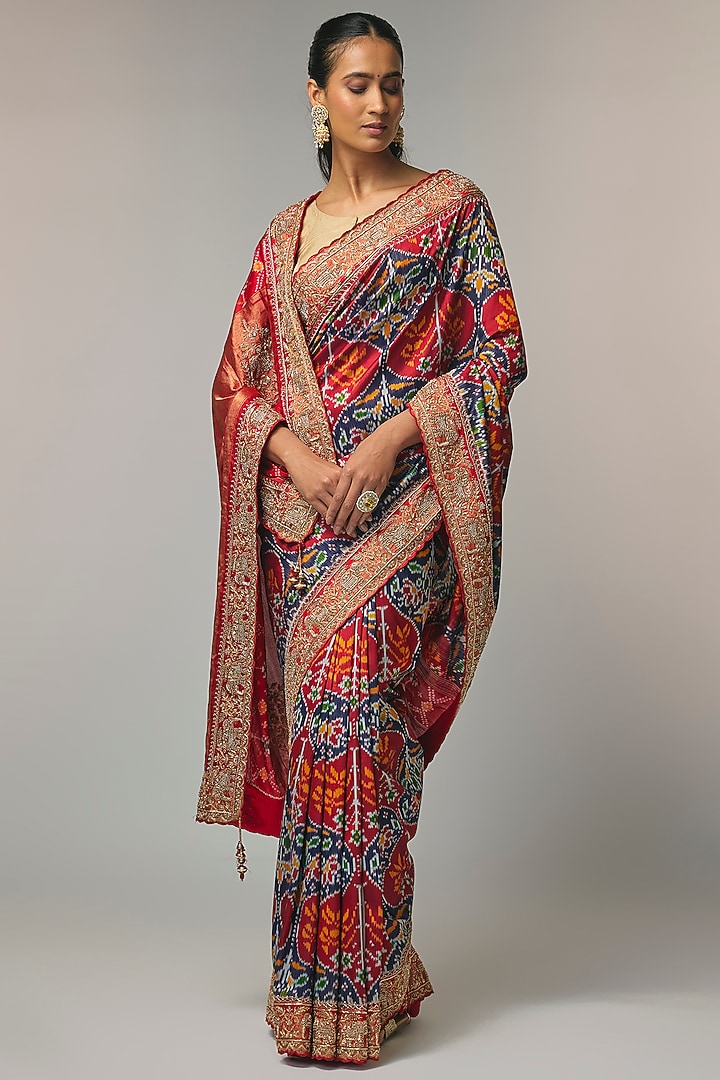 Blue Ikat Reception Saree Set by TATWAMM By Abhishek & Vinita at Pernia's Pop Up Shop