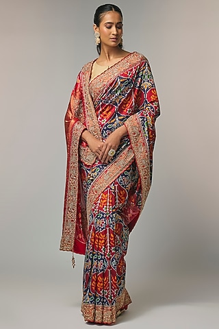 Blue Ikat Saree Set by TATWAMM By Abhishek & Vinita