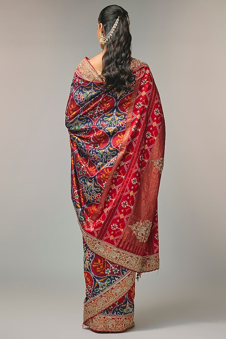 Blue Ikat Reception Saree Set by TATWAMM By Abhishek & Vinita at Pernia's Pop Up Shop