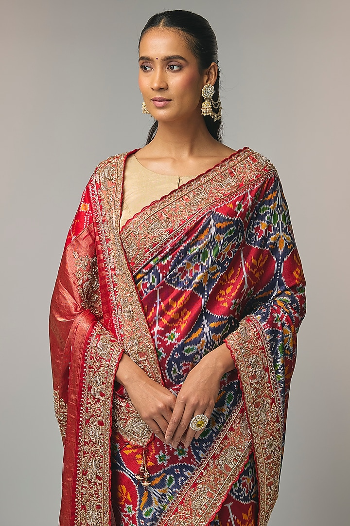 Blue Ikat Reception Saree Set by TATWAMM By Abhishek & Vinita at Pernia's Pop Up Shop