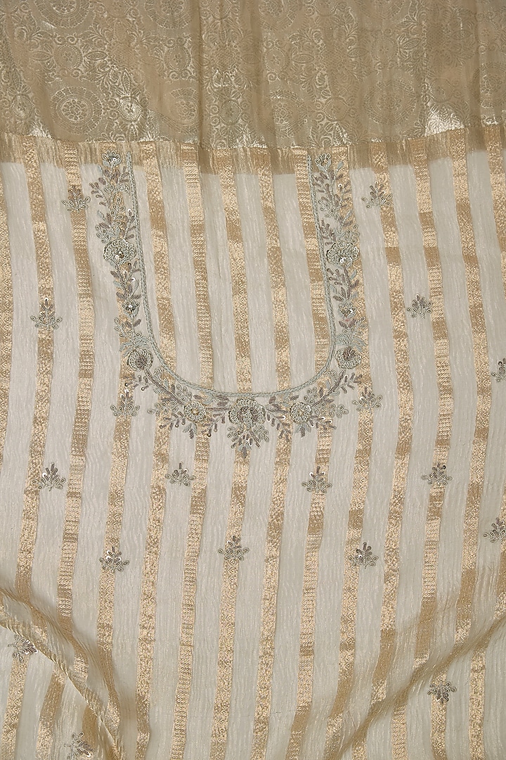 Ivory Crush Brocade Wedding Saree Set by TATWAMM By Abhishek & Vinita at Pernia's Pop Up Shop