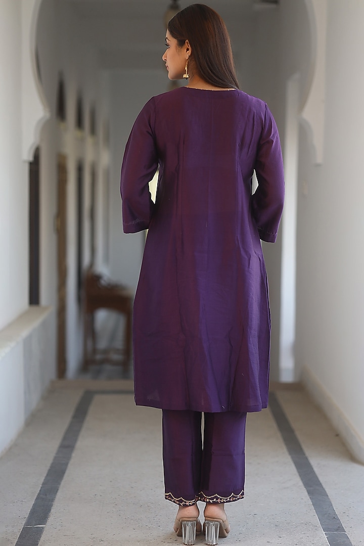Purple Handloom Chanderi Silk Zardosi Hand Work Kurta Set by TATWA at Pernia's Pop Up Shop