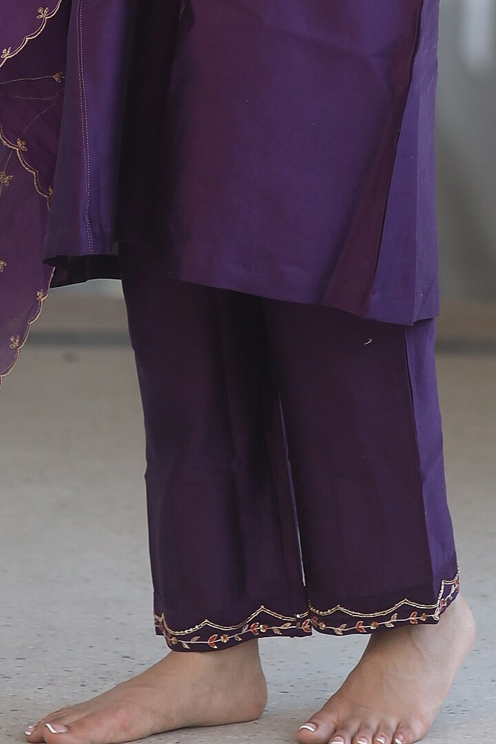 Purple Handloom Chanderi Silk Zardosi Hand Work Kurta Set by TATWA at Pernia's Pop Up Shop