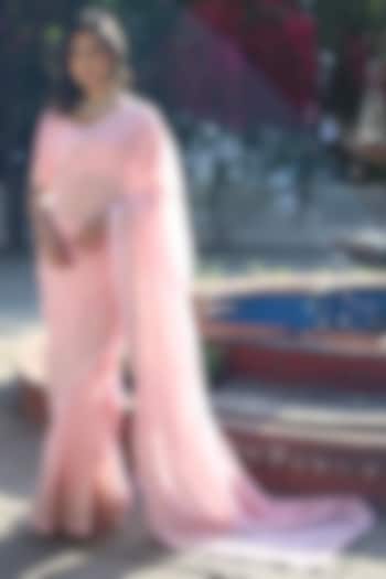 Blush Pink Silk Organza Resham Embroidered Party Wear Saree by TATWA at Pernia's Pop Up Shop