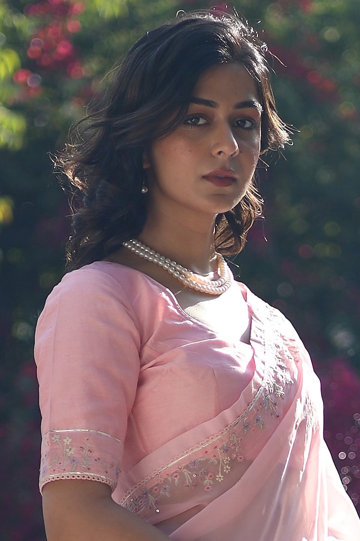 Blush Pink Silk Organza Resham Embroidered Party Wear Saree by TATWA at Pernia's Pop Up Shop