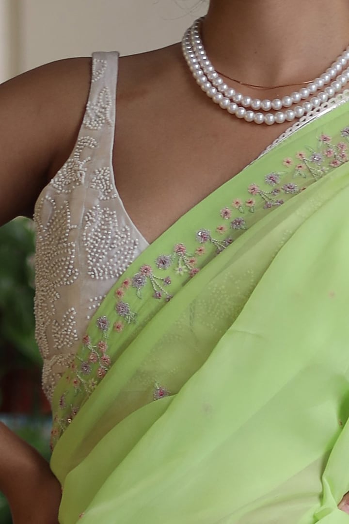 Neon Green Silk Organza Resham Embroidered Party Wear Saree by TATWA at Pernia's Pop Up Shop