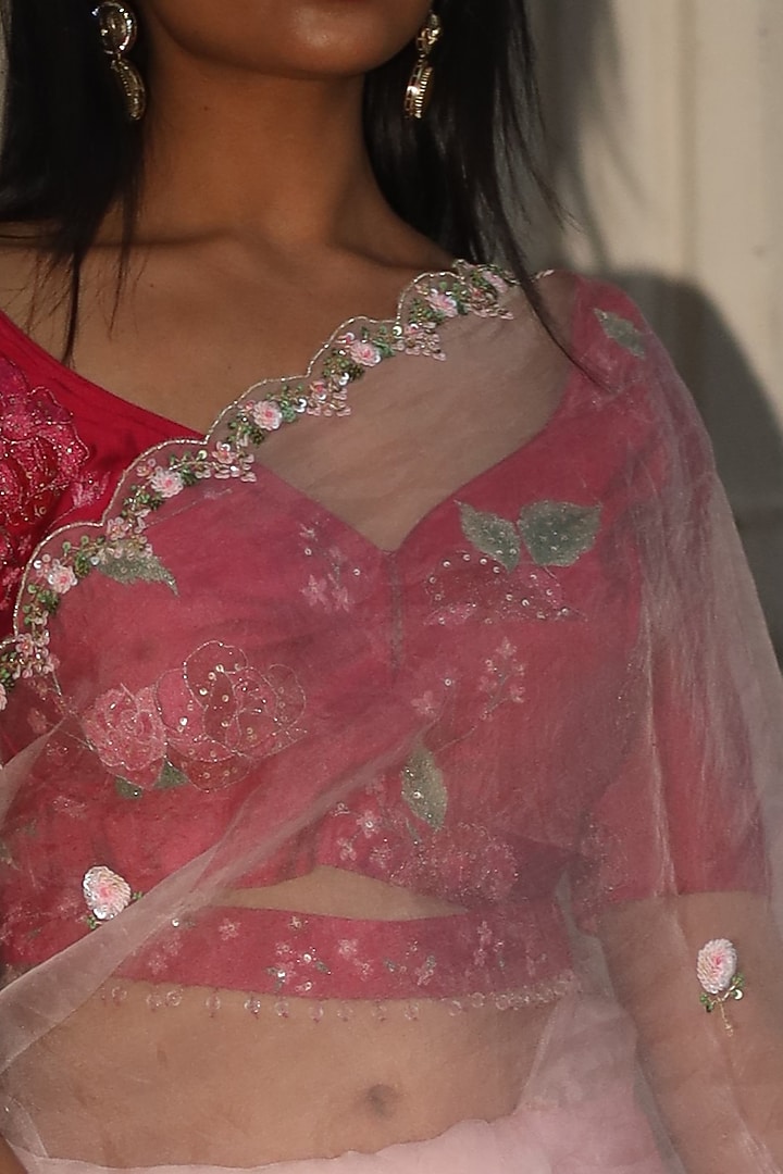 Pink Pure Silk Organza Sequins Work Handcrafted Party Wear Saree by TATWA at Pernia's Pop Up Shop